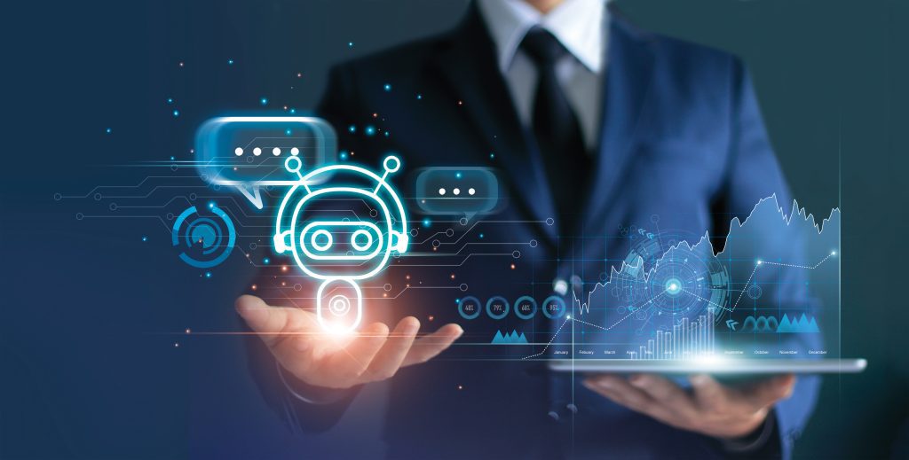 Entrepreneur with digital assistant chatbot
