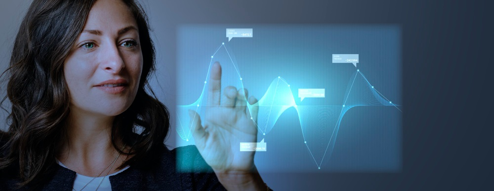 High technology digital graph presentation by businesswoman