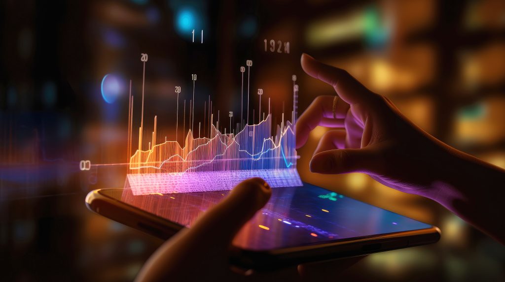 Entrepreneur's hand using a digital tablet and showing a growing virtual hologram