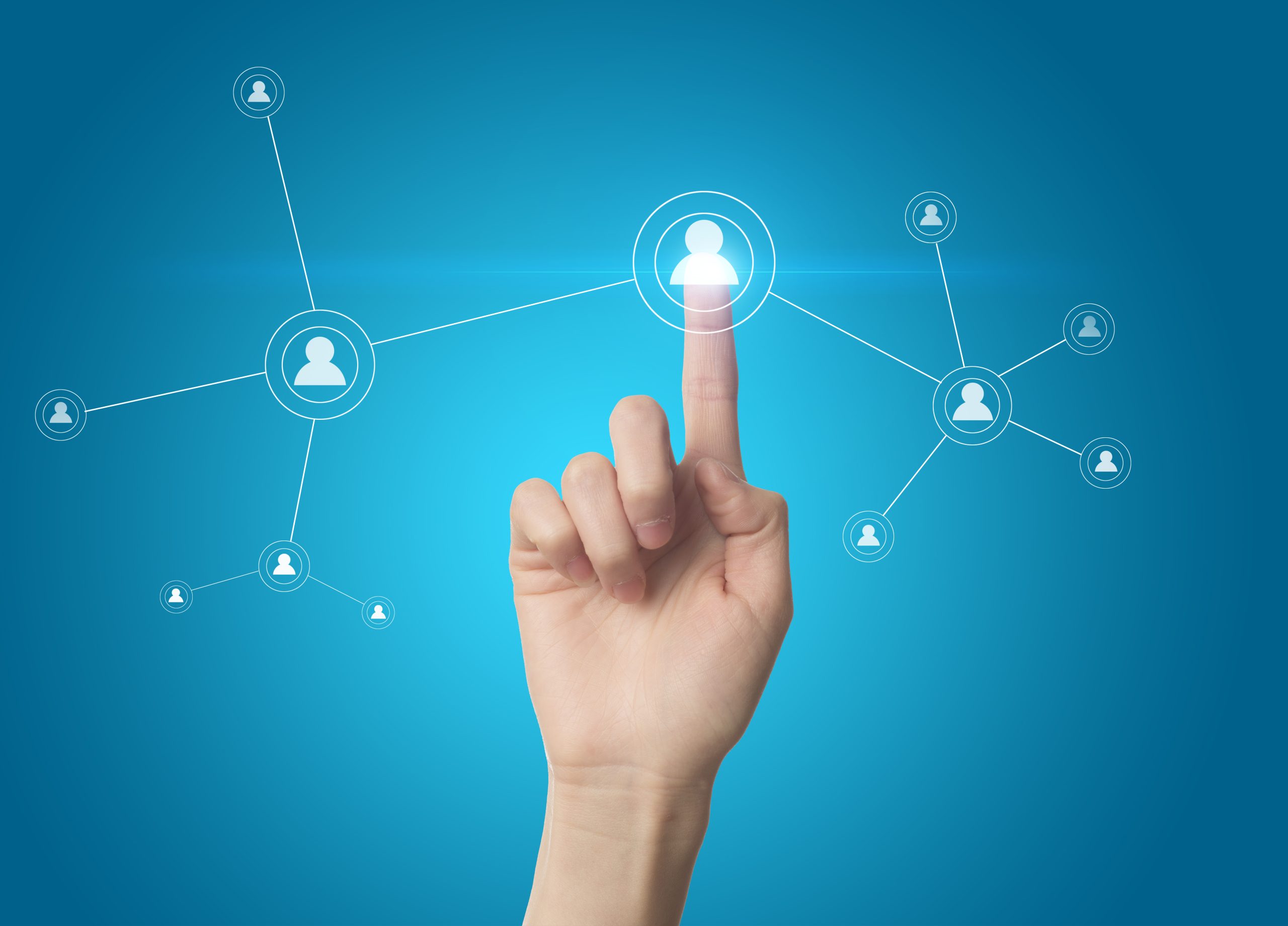 Finger pressing social network button