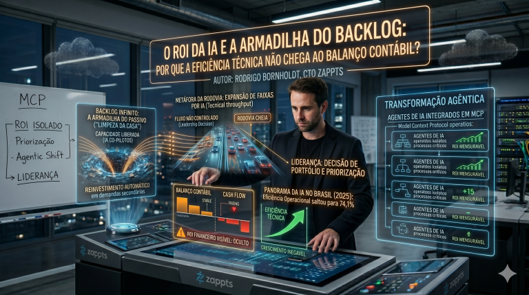 O ROI da IA e a Armadilha do Backlog: Por que a eficiência técnica não chega ao balanço contábil?