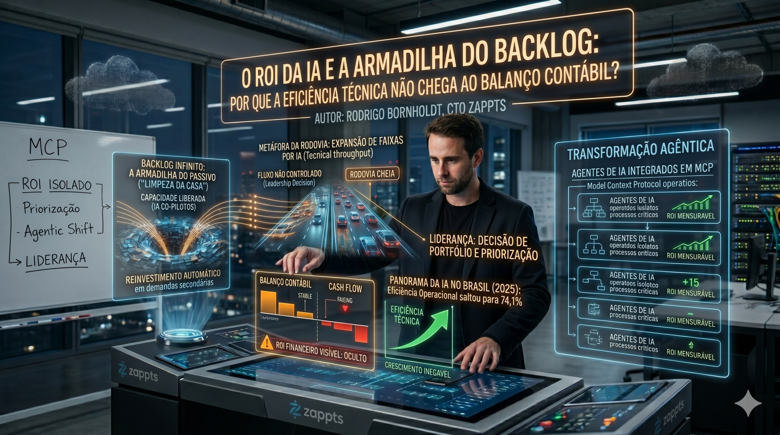 O ROI da IA e a Armadilha do Backlog: Por que a eficiência técnica não chega ao balanço contábil?